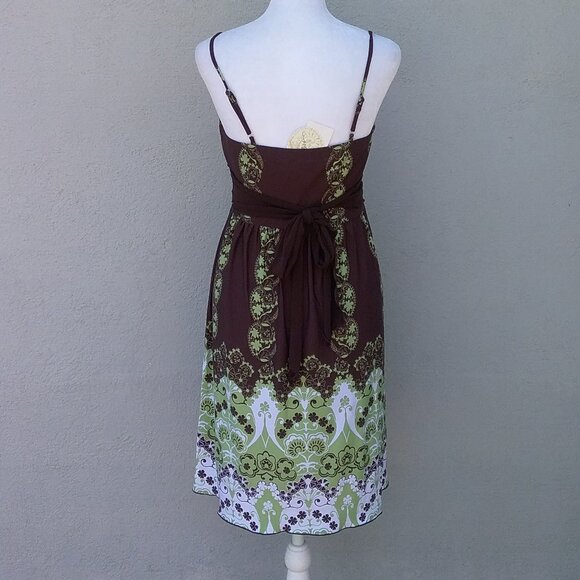 SPEECHLESS Dress Women's Size Med Brown Green Print Built in Bra NEW - Picture 7 of 8